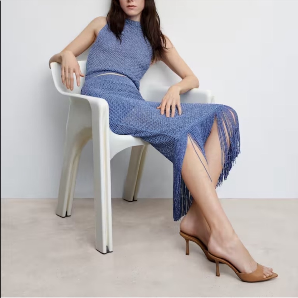 Mango NWT Metallic Blue Co-Ord Knit Set